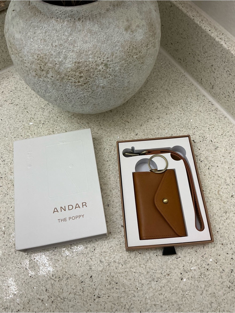 ANDAR The Poppy Card Case with Wrist Strap — Brown